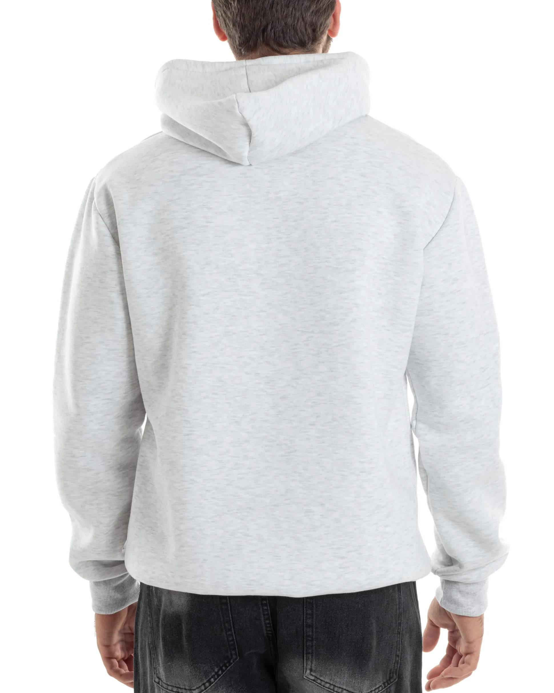 Felpa Uomo PolyCotton Con Cappuccio Maglia Calda Con Stampa Grigio Melange GIOSAL-F3036A