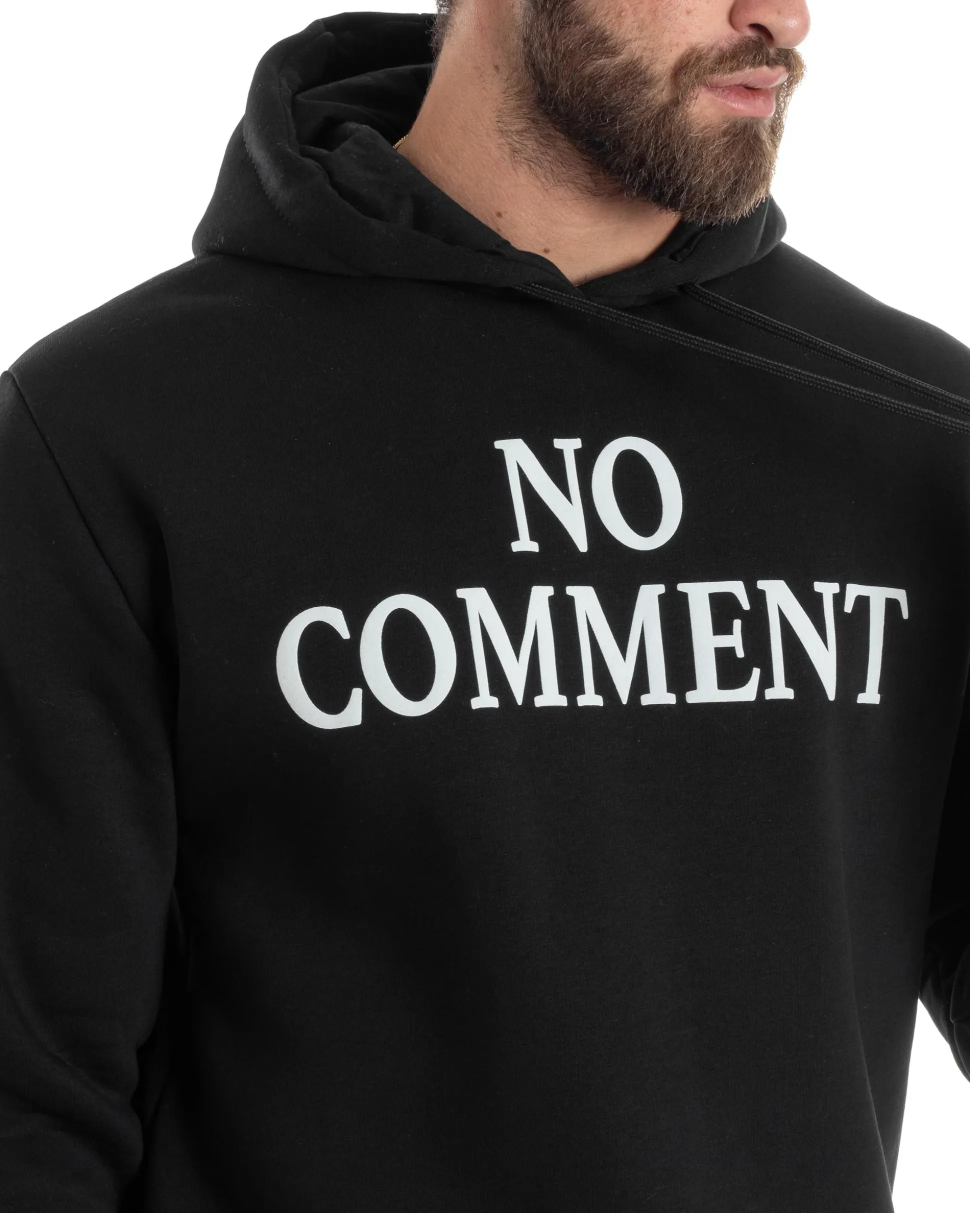 Felpa Uomo PolyCotton Con Cappuccio Maglia Calda Con Stampa Nero GIOSAL-F3037A
