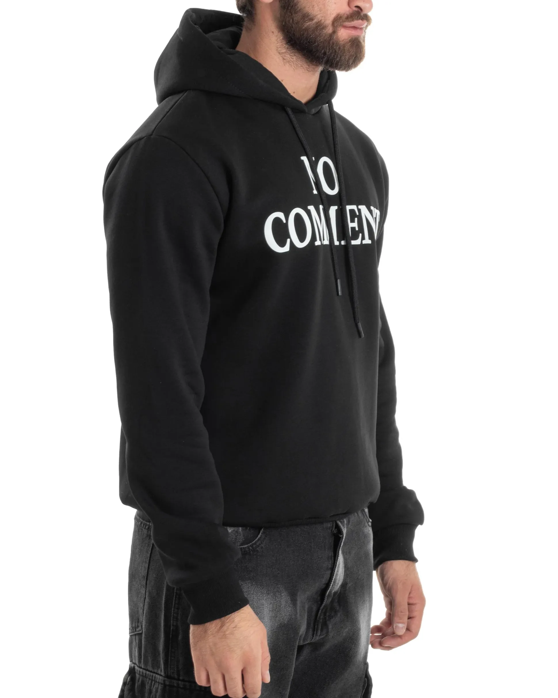 Felpa Uomo PolyCotton Con Cappuccio Maglia Calda Con Stampa Nero GIOSAL-F3037A