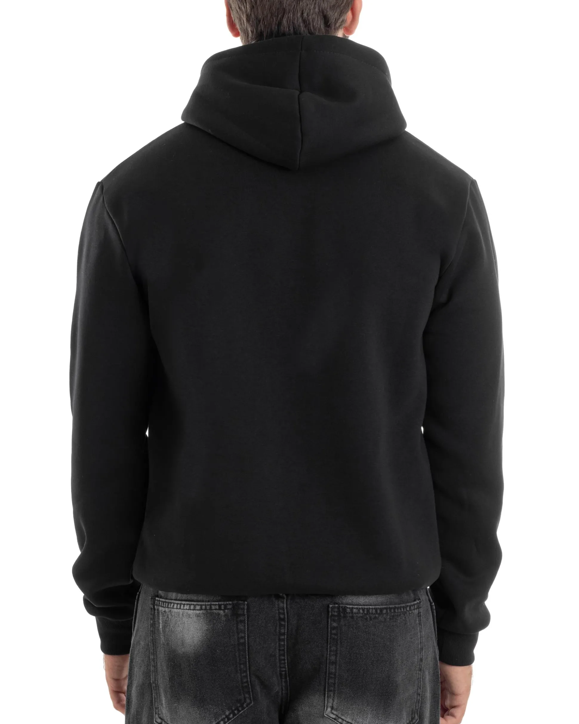 Felpa Uomo PolyCotton Con Cappuccio Maglia Calda Con Stampa Nero GIOSAL-F3037A