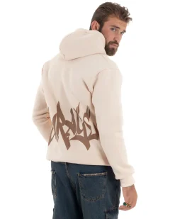 Felpa Uomo PolyCotton Garzata Maglia Calda Con Cappuccio Stampa E Tascone Relaxed Fit Beige GIOSAL-F3028A