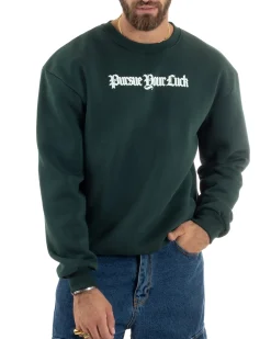 Felpa Uomo PolyCotton Girocollo Con Stampa Maglia Garzata Calda Relaxed Fit Tinta Unita Verde GIOSAL-F3031A