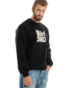 Felpa Uomo PolyCotton Girocollo Con Ricamo Maglia Garzata Calda Comoda Casual Nero GIOSAL-F3039A