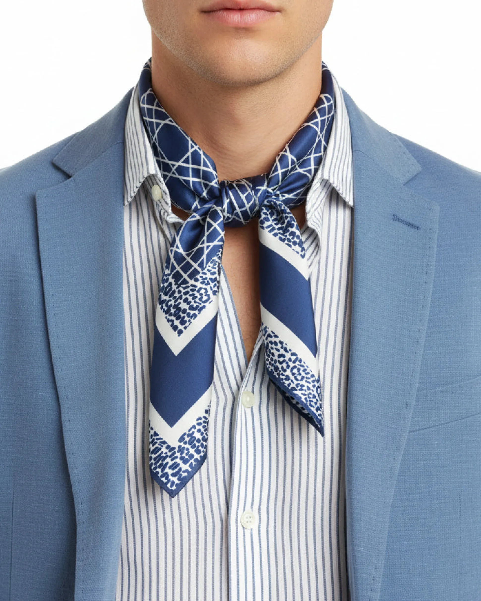 Foulard uomo unisex bandana geometrico reticolo cannage bordo leopardato chevron blu GIOSAL-FD1003A