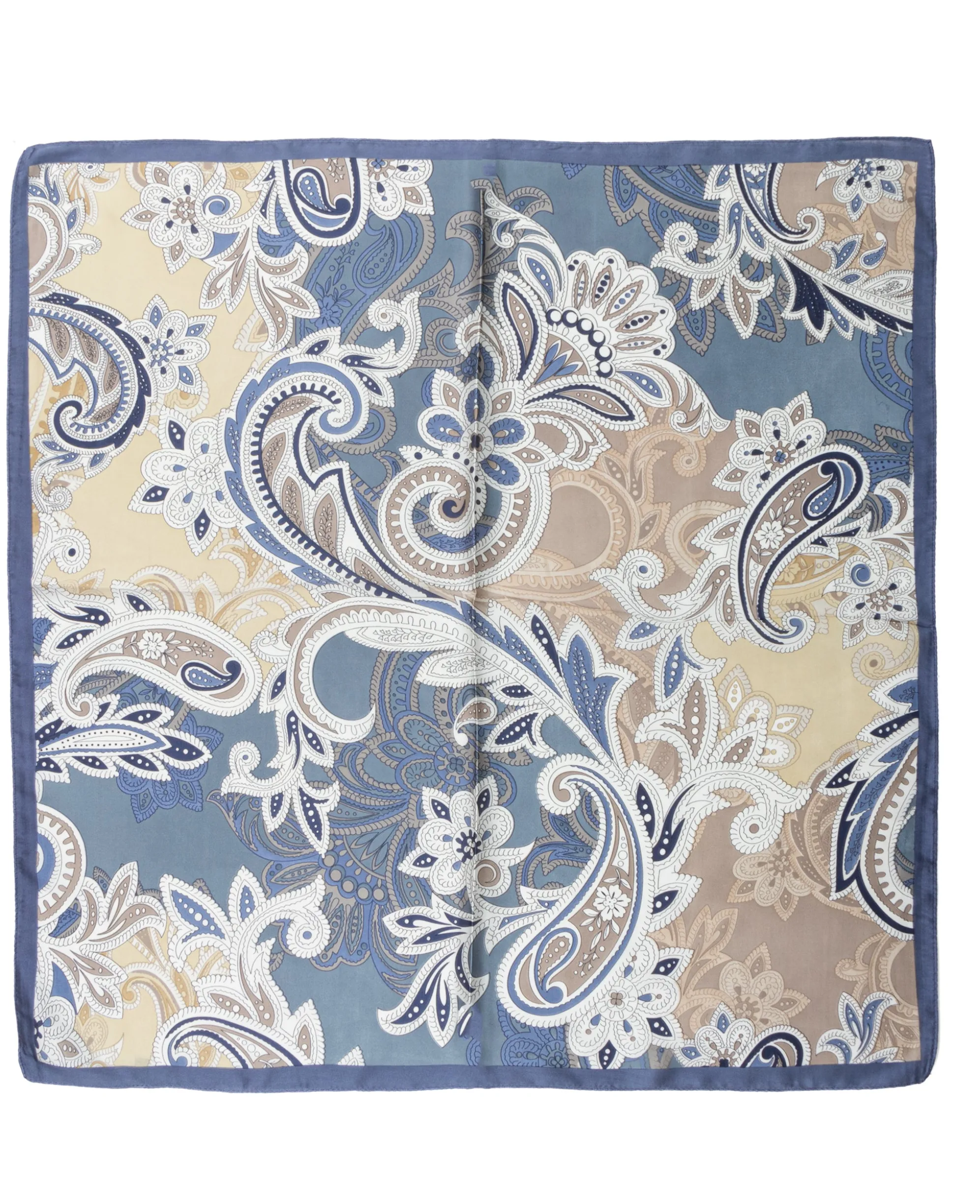 Foulard uomo unisex bandana paisley floreale medaglione fondo bicolore bordo satinato celeste GIOSAL-FD1008A