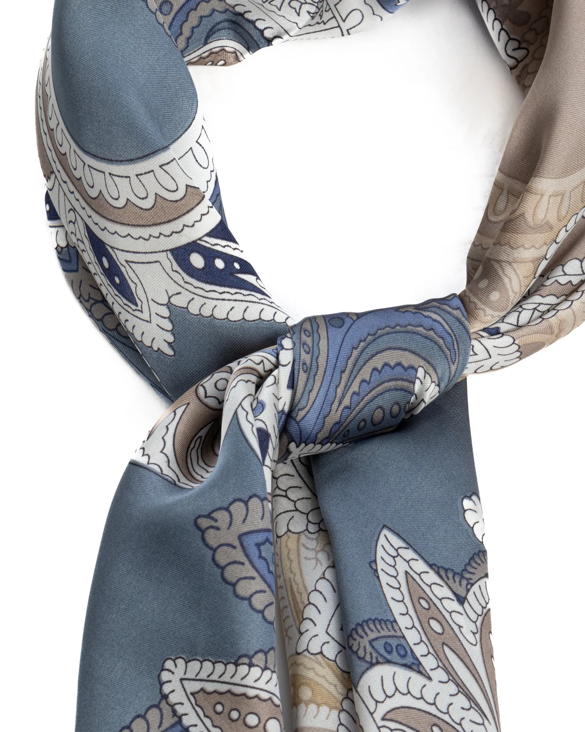 Foulard uomo unisex bandana paisley floreale medaglione fondo bicolore bordo satinato celeste GIOSAL-FD1008A