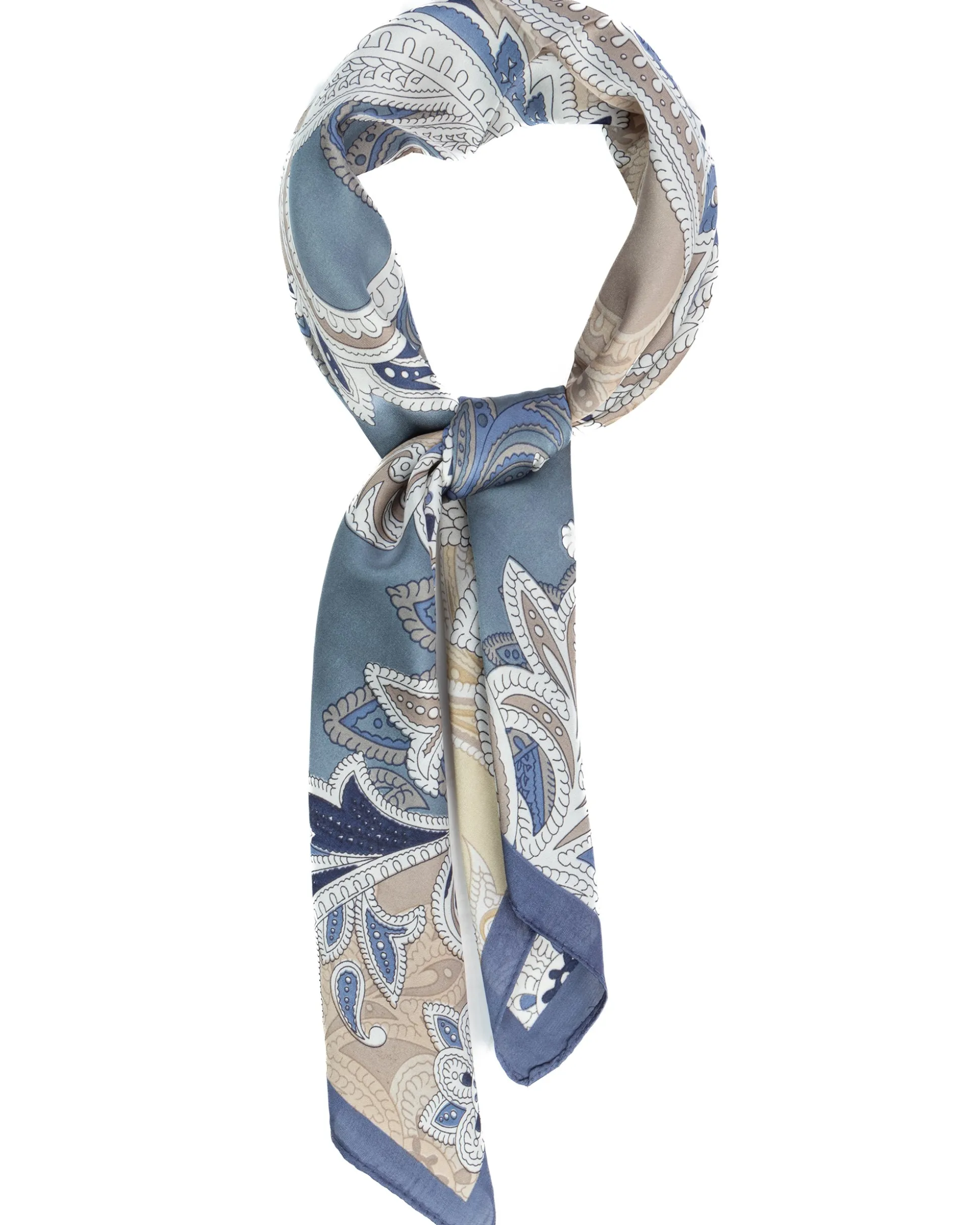 Foulard uomo unisex bandana paisley floreale medaglione fondo bicolore bordo satinato celeste GIOSAL-FD1008A