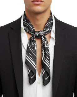 Foulard uomo unisex bandana paisley medaglione simmetrico bordo satinato nero GIOSAL-FD1014A