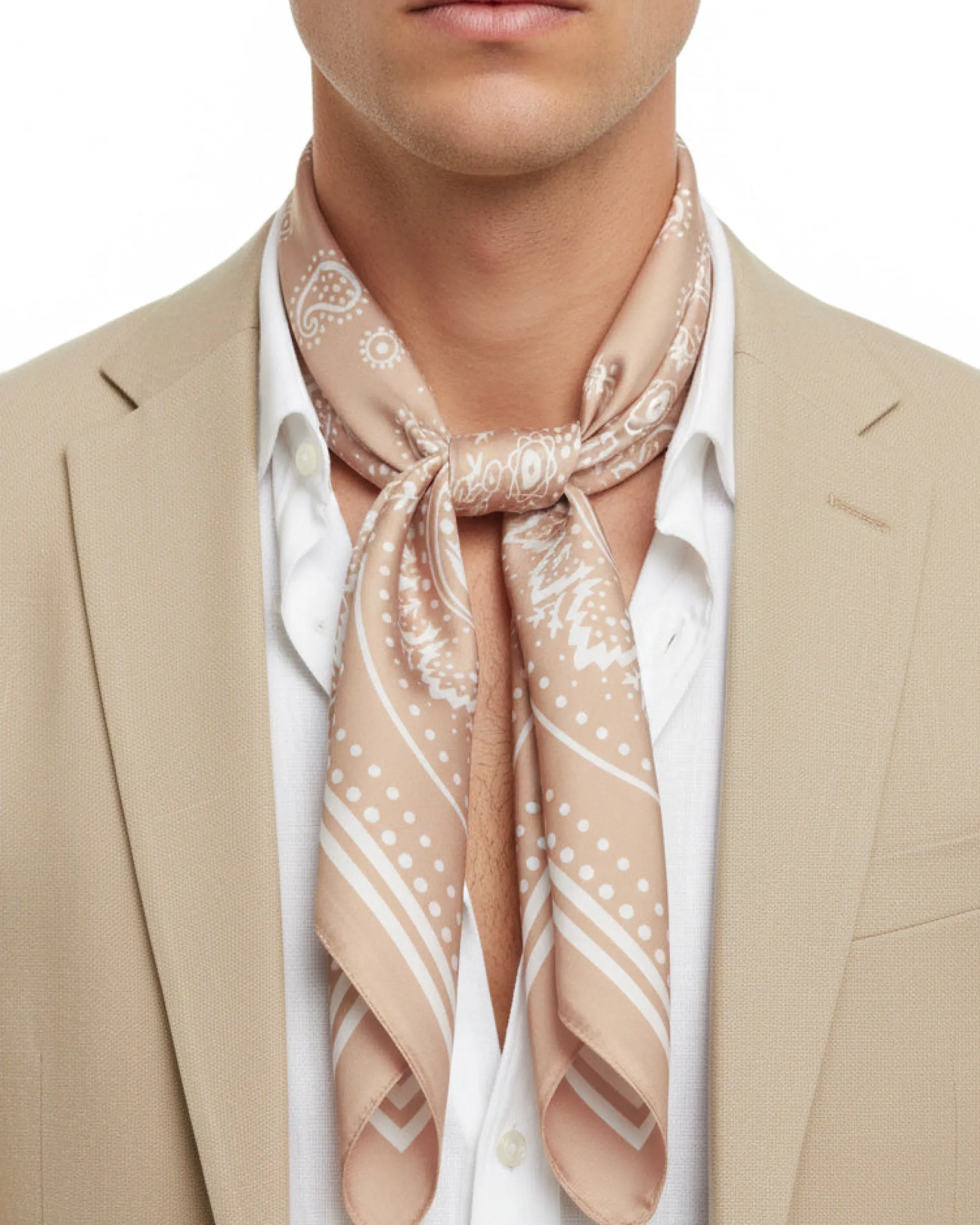 Foulard uomo unisex bandana paisley medaglione simmetrico bordo satinato beige GIOSAL-FD1013A