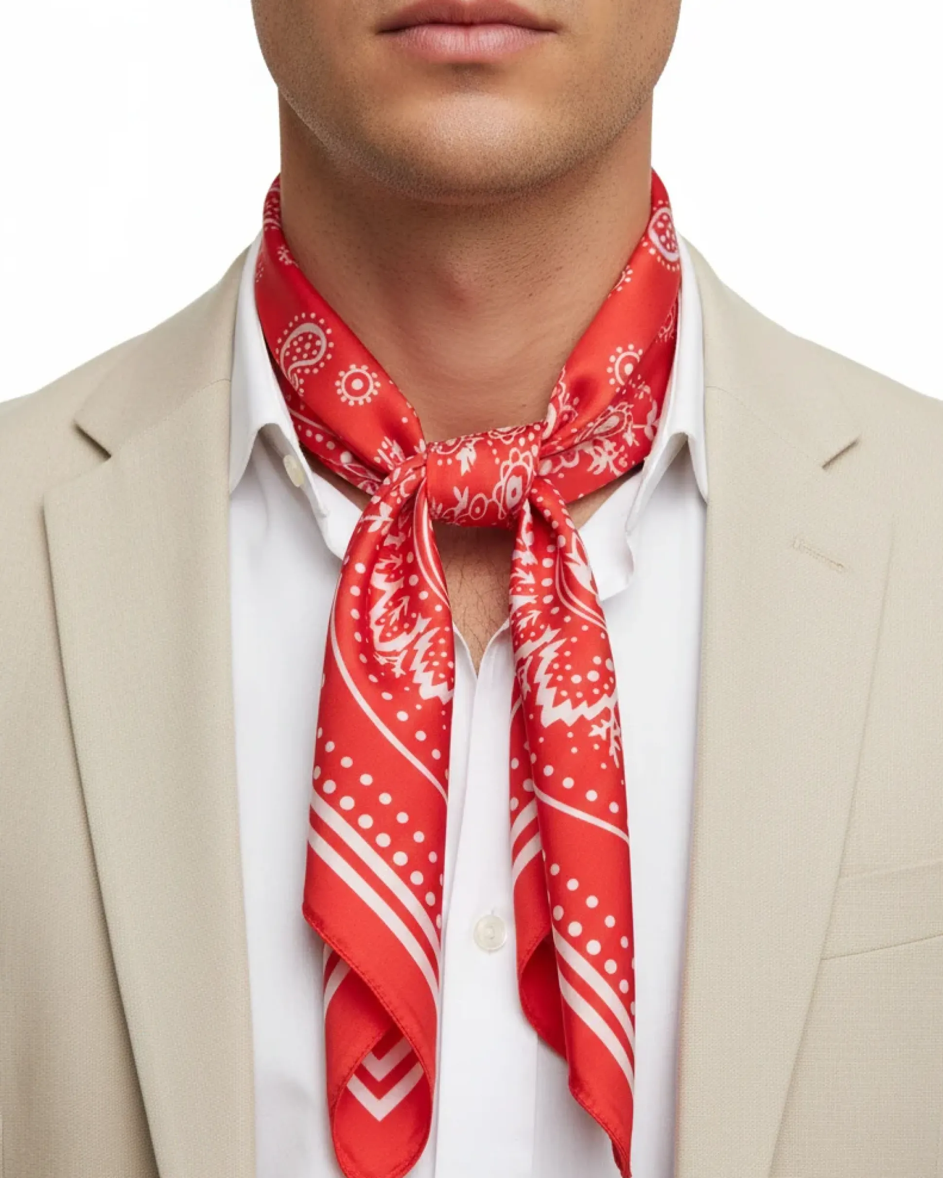 Foulard uomo unisex bandana paisley medaglione simmetrico bordo satinato rosso GIOSAL-FD1012A