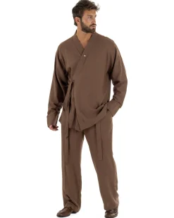 Giacca kimono lino relaxed fit morbido tinta unita marrone GIOSAL-G3400A