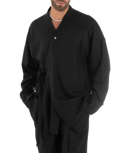 Giacca kimono lino relaxed fit morbido tinta unita nero GIOSAL-G3314A