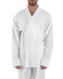 Giacca kimono lino relaxed fit morbido tinta unita bianco GIOSAL-G3313A