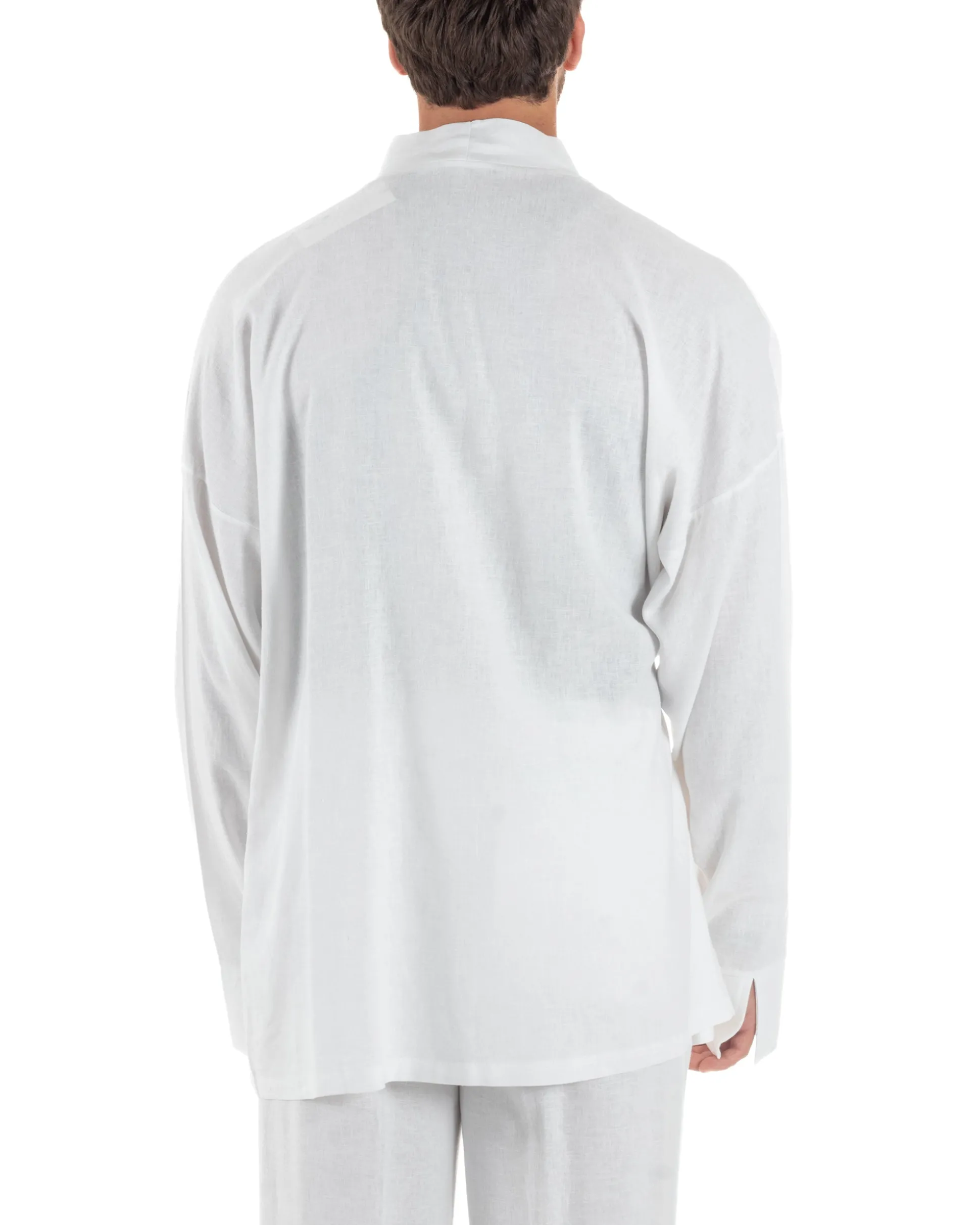 Giacca kimono lino relaxed fit morbido tinta unita bianco GIOSAL-G3313A