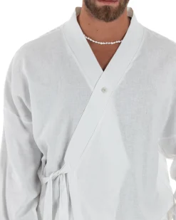 Giacca kimono lino relaxed fit morbido tinta unita bianco GIOSAL-G3313A