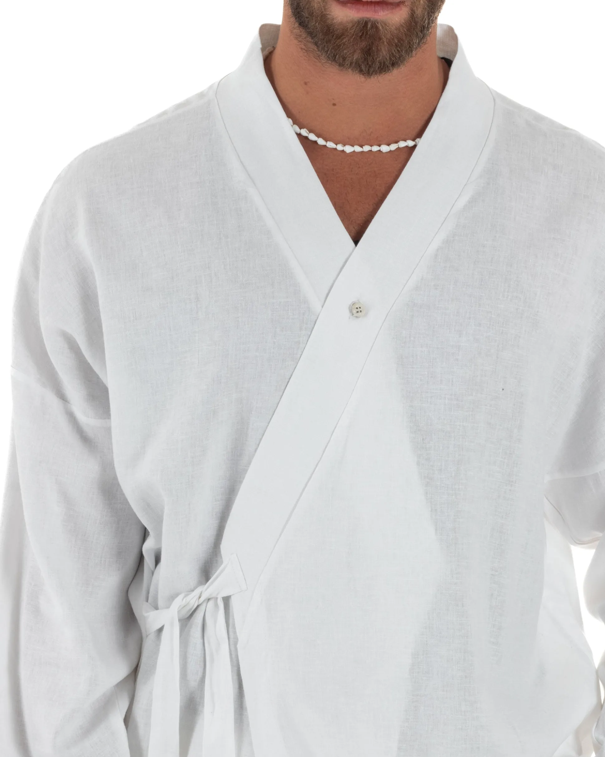Giacca kimono lino relaxed fit morbido tinta unita bianco GIOSAL-G3313A