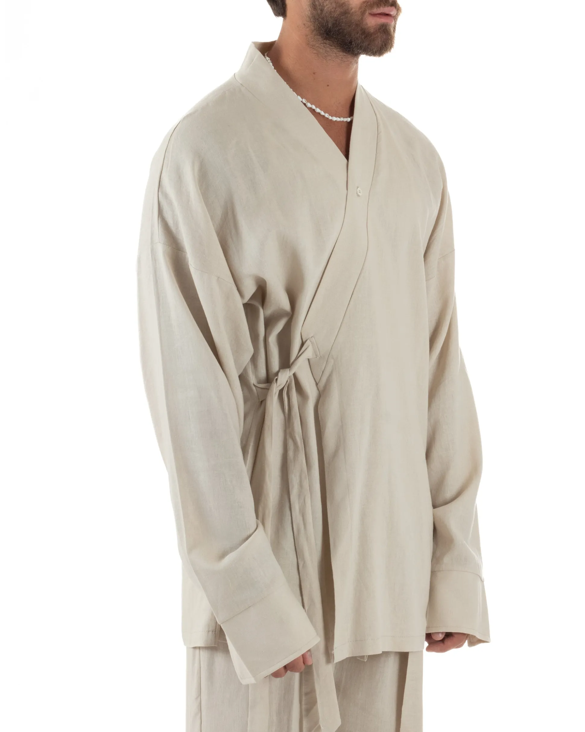 Giacca kimono lino relaxed fit morbido tinta unita beige GIOSAL-G3312A
