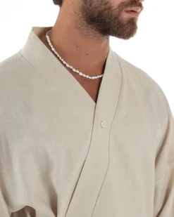Giacca kimono lino relaxed fit morbido tinta unita beige GIOSAL-G3312A