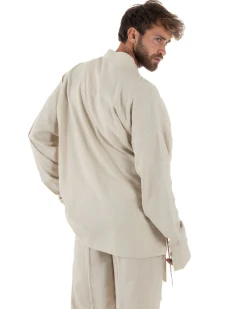 Giacca kimono lino relaxed fit morbido tinta unita beige GIOSAL-G3312A