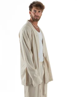 Giacca kimono lino relaxed fit morbido tinta unita beige GIOSAL-G3312A