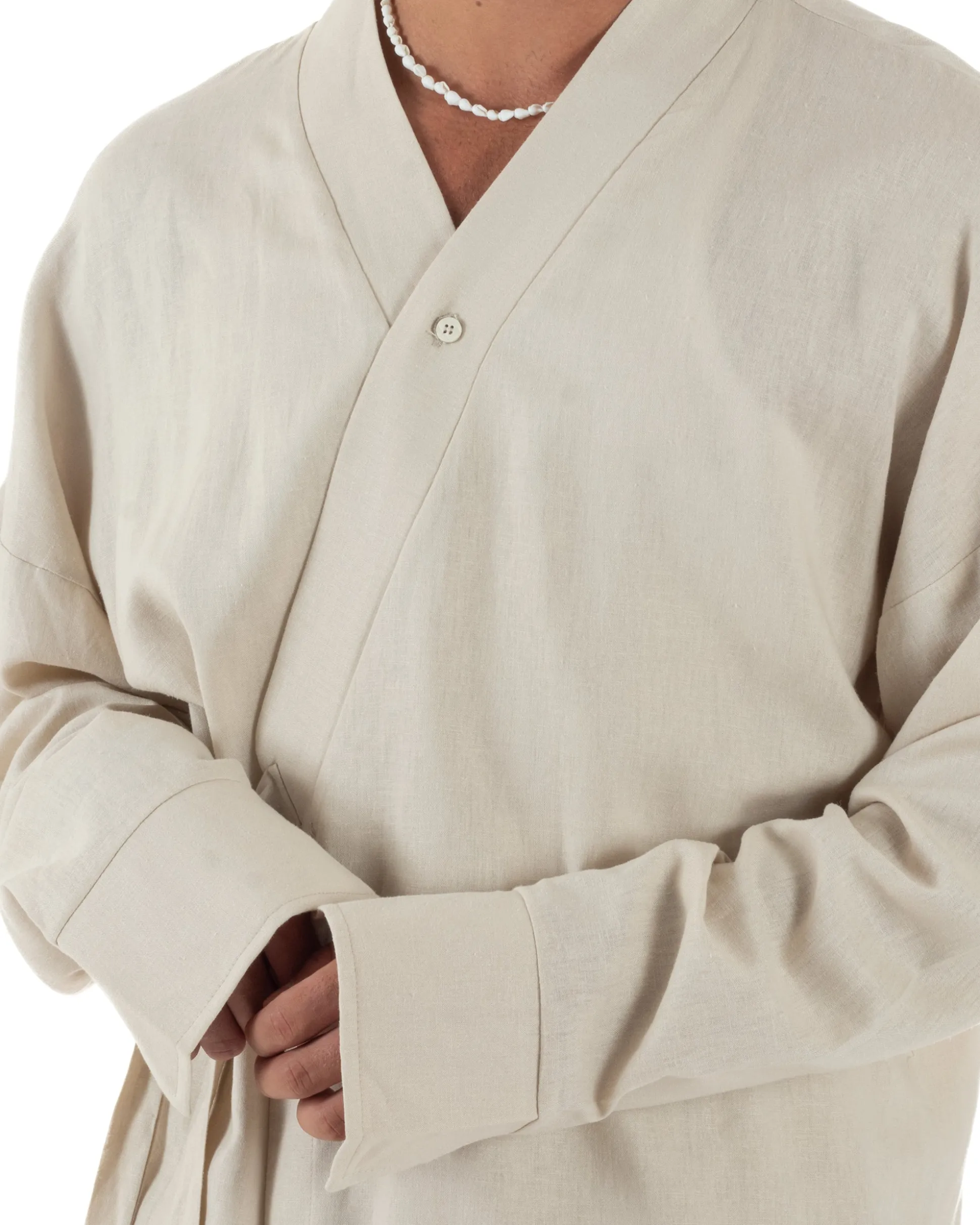 Giacca kimono lino relaxed fit morbido tinta unita beige GIOSAL-G3312A