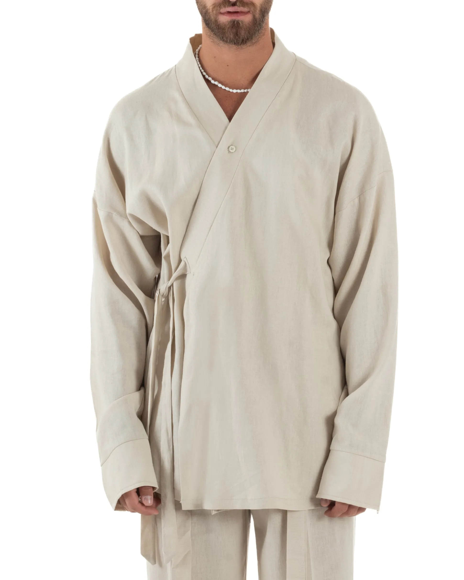 Giacca kimono lino relaxed fit morbido tinta unita beige GIOSAL-G3312A