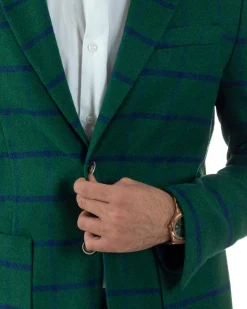 Giacca Monopetto Uomo Lana Check Quadri Revers Blazer Verde BZ1006A
