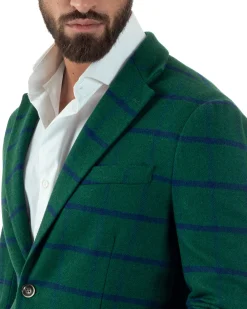 Giacca Monopetto Uomo Lana Check Quadri Revers Blazer Verde BZ1006A