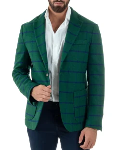 Giacca Monopetto Uomo Lana Check Quadri Revers Blazer Verde BZ1006A