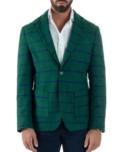 Giacca Monopetto Uomo Lana Check Quadri Revers Blazer Verde BZ1006A