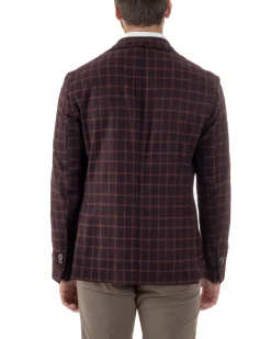 Giacca Monopetto Uomo Lana Check Quadri Revers Blazer Bordeaux BZ1004A