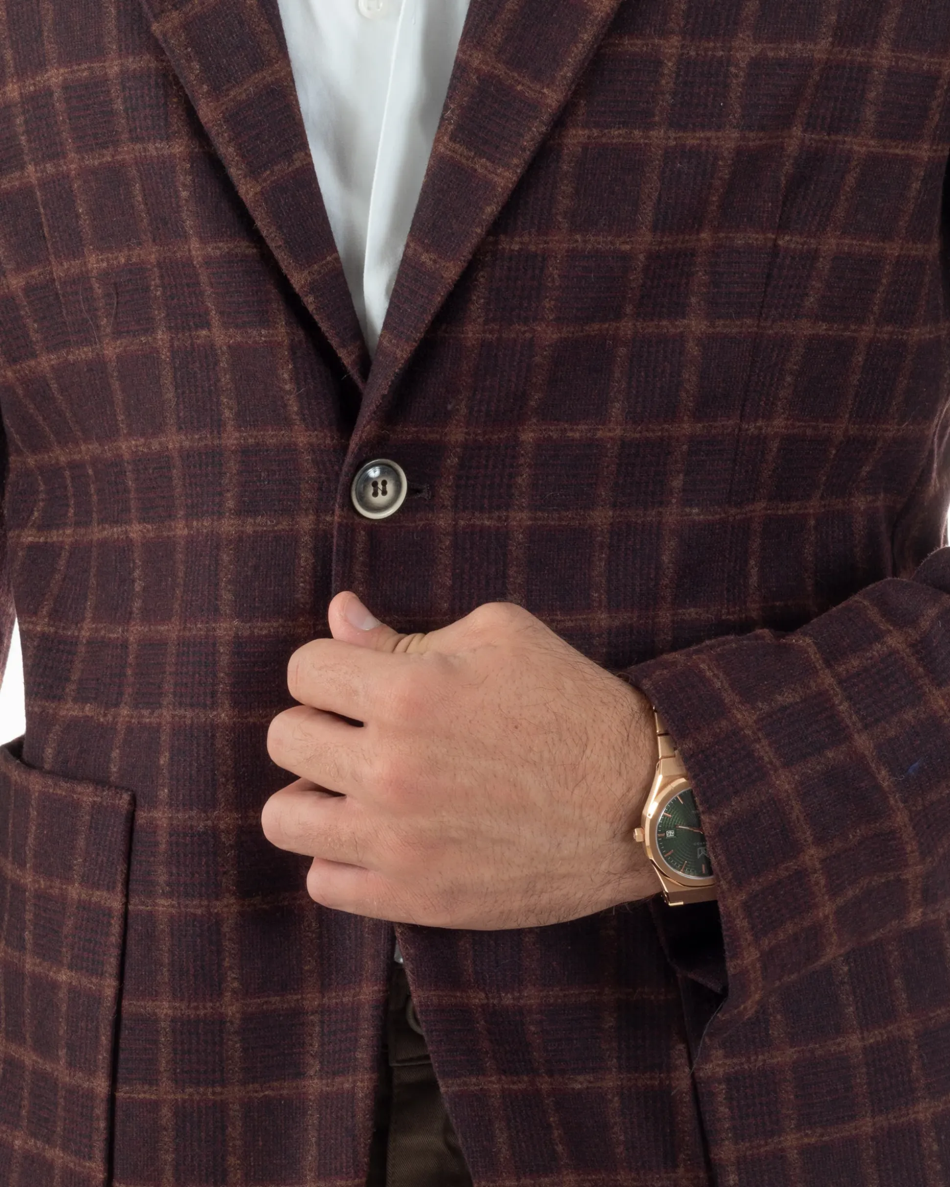 Giacca Monopetto Uomo Lana Check Quadri Revers Blazer Bordeaux BZ1004A