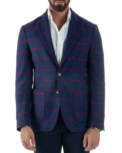 Giacca Monopetto Uomo Lana Check Quadri Revers Blazer Blu BZ1005A