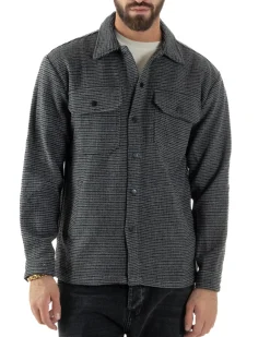 Giacca Overshirt Uomo Camicia Quadri Con Tasconi Grigio G3362A