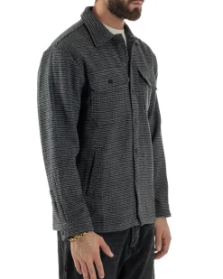 Giacca Overshirt Uomo Camicia Quadri Con Tasconi Grigio G3362A