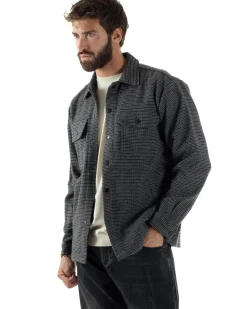 Giacca Overshirt Uomo Camicia Quadri Con Tasconi Grigio G3362A