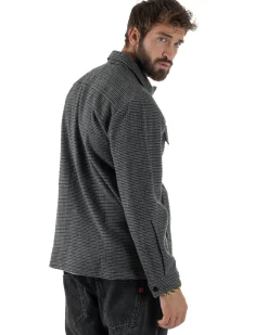 Giacca Overshirt Uomo Camicia Quadri Con Tasconi Grigio G3362A
