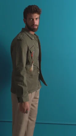Giacca Sahariana Giubbotto Camicione Tinta Unita Verde Militare BERNA M252283