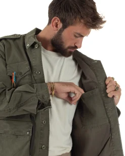 Giacca Sahariana Giubbotto Camicione Tinta Unita Verde Militare BERNA M252283