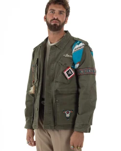 Giacca Sahariana Giubbotto Camicione Tinta Unita Verde Militare BERNA M252283