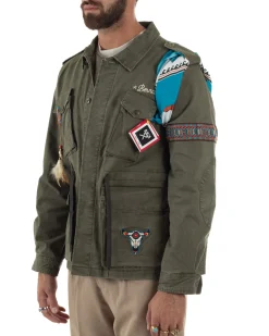 Giacca Sahariana Giubbotto Camicione Tinta Unita Verde Militare BERNA M252283