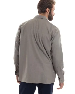 Giacca Sahariana Uomo Flanella Camicia Giubbotto Overshirt Tasconi E Colletto Camicione Casual Tinta Unita Beige GIOSAL-G3279A