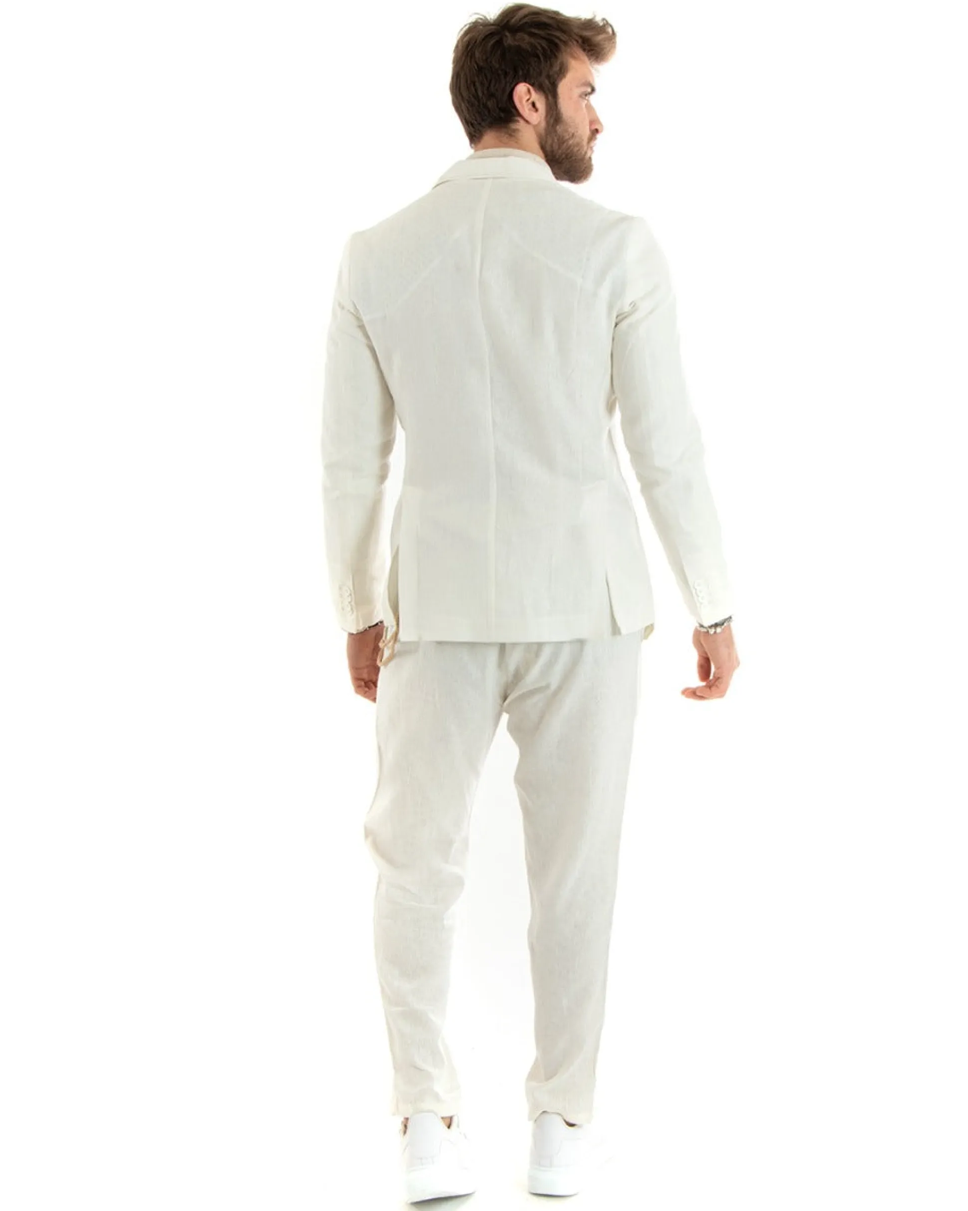 Giacca Uomo Doppiopetto Lino Tinta Unita Panna Sartoriale Cerimonia Elegante Casual GIOSAL-G3064A