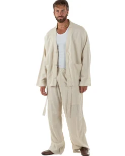 Giacca uomo lino scollo a v relaxed fit tasconi beige GIOSAL-G3402A