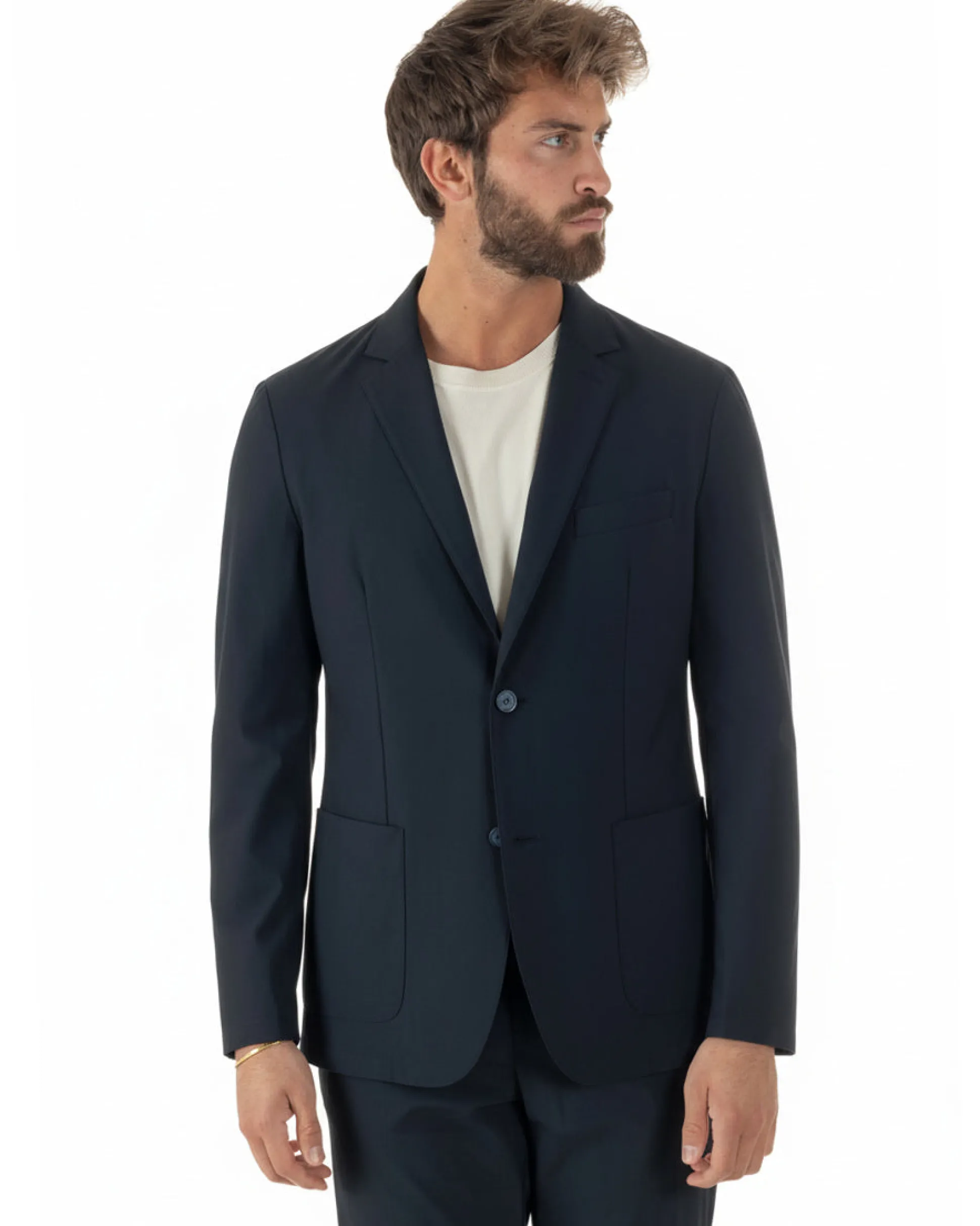 Giacca uomo monopetto no stiro impermeabile blu GIOSAL-BZ1010A