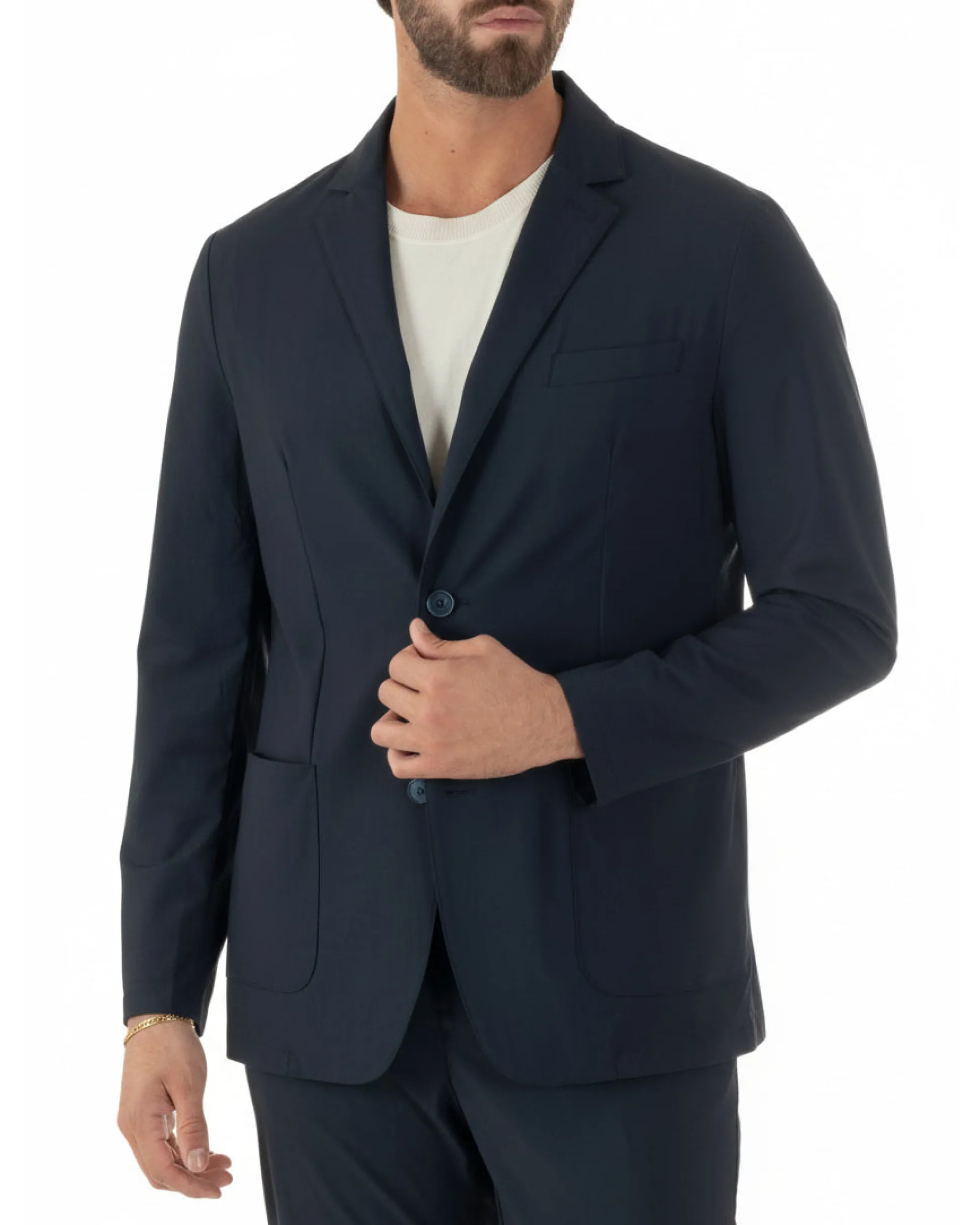 Giacca uomo monopetto no stiro impermeabile blu GIOSAL-BZ1010A