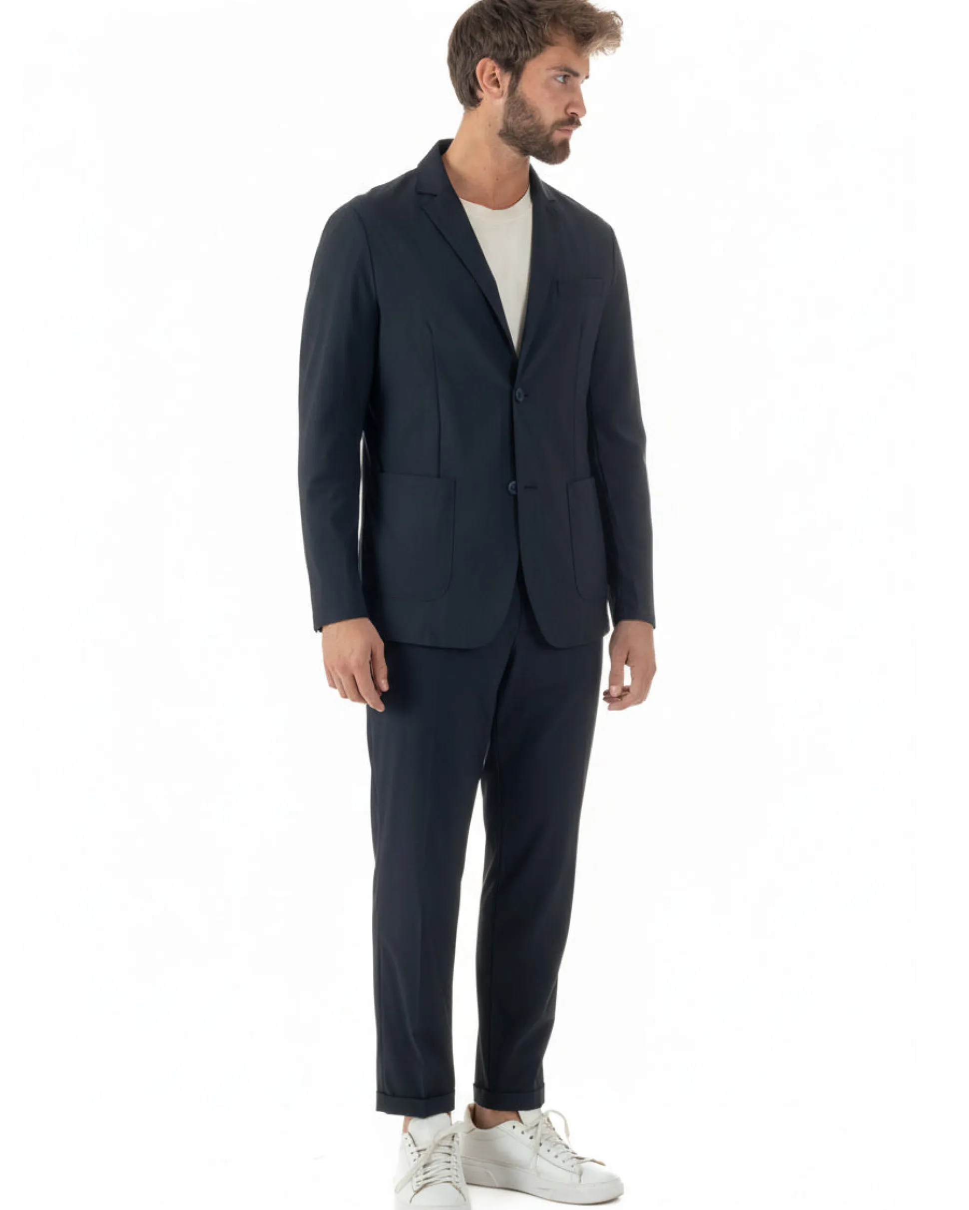 Giacca uomo monopetto no stiro impermeabile blu GIOSAL-BZ1010A