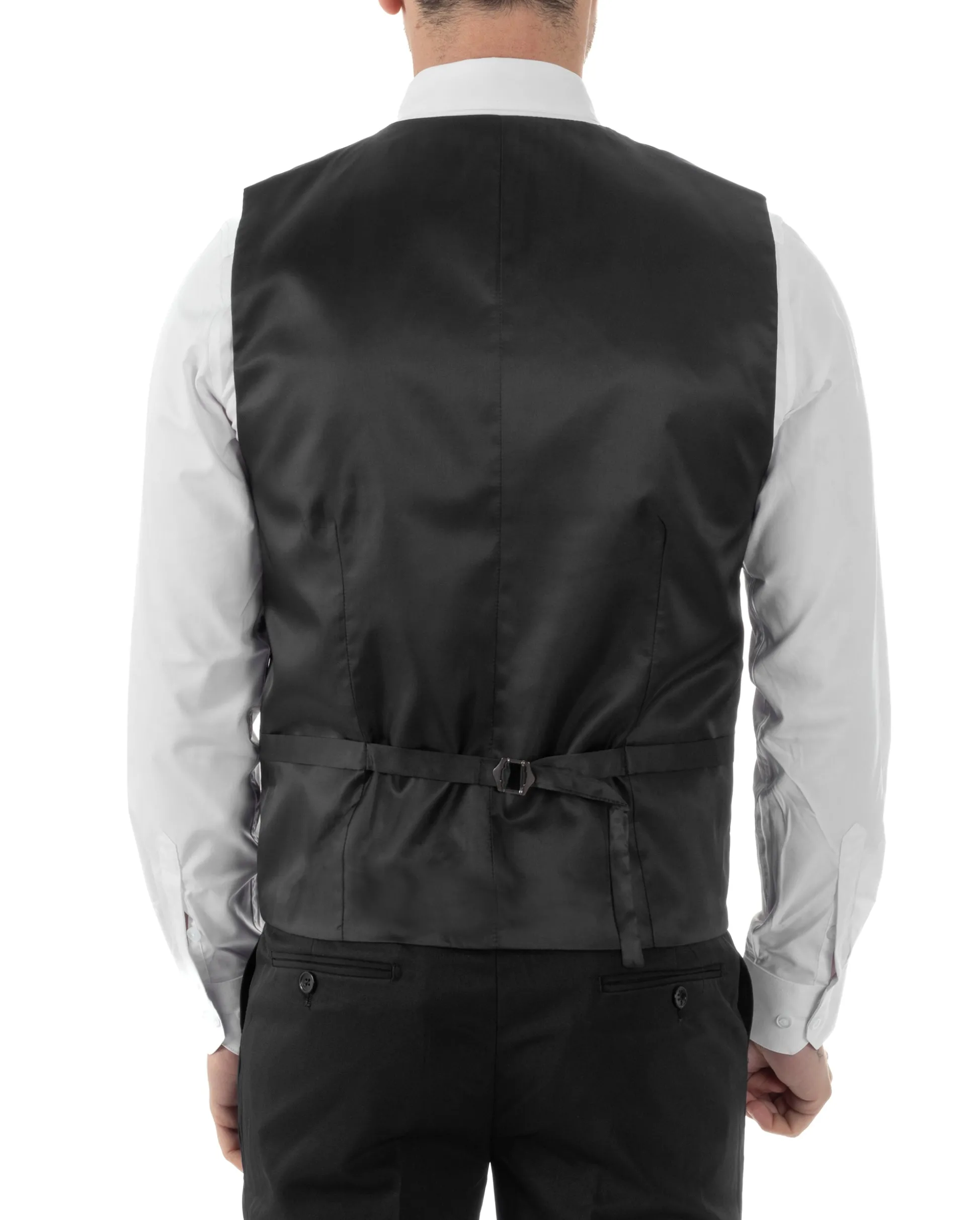 Gilet Uomo Classico Smanicato Regolabile Monopetto Scollo a V Slim Fit Cerimonia Elegante Basic Tinta Unita Nero GIOSAL-G3288A
