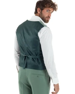Gilet Uomo Smanicato Regolabile Doppiopetto Scollo a V Slim Fit Casual Elegante Basic Tinta Unita Verde Salvia GIOSAL-G3315A