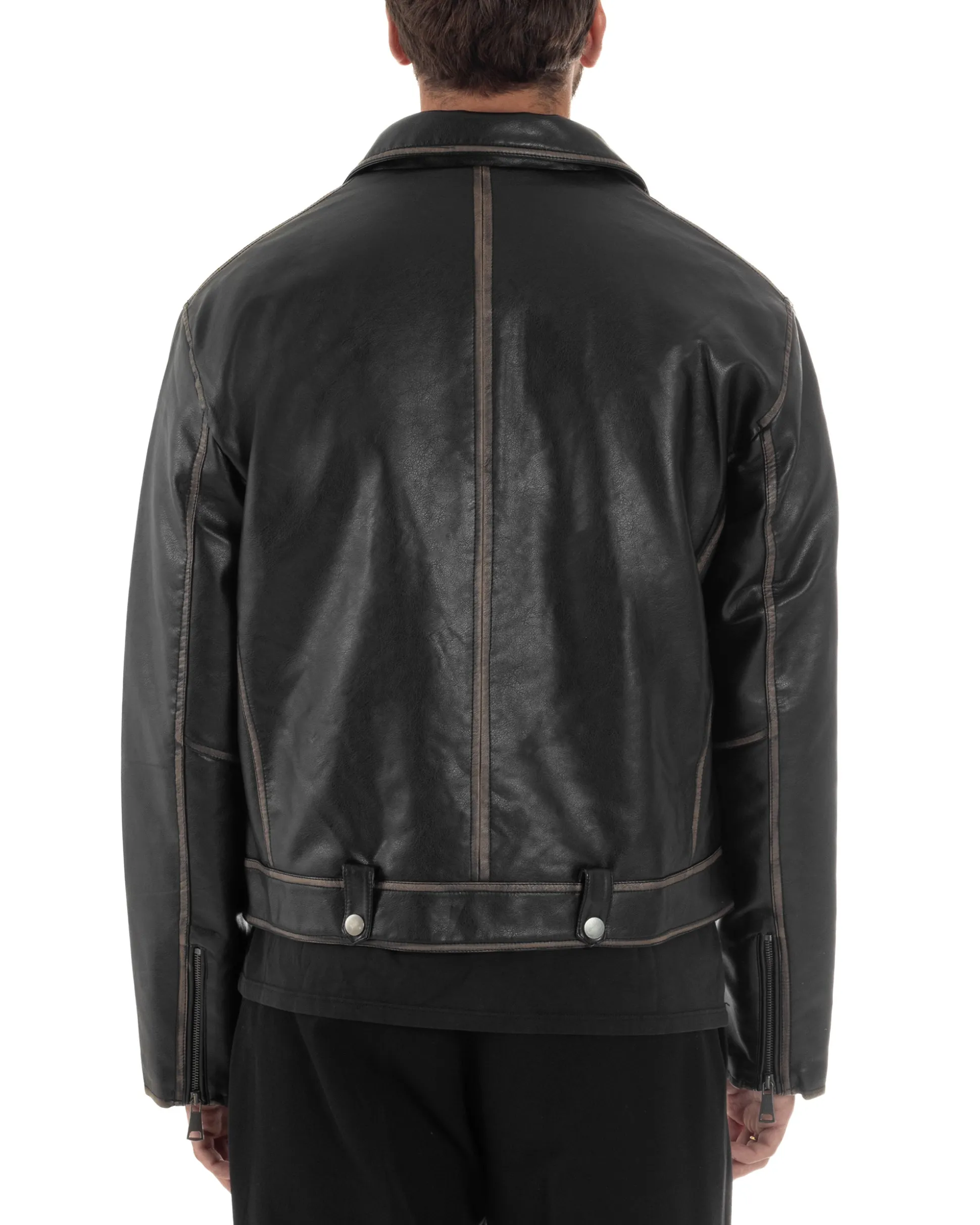 Giubbotto Crop Oversize Chiodo Ecopelle Vintage Nero G3345A